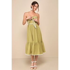 Lulus Delightful Design Light Green Polka Dot Midi Dress With Pockets